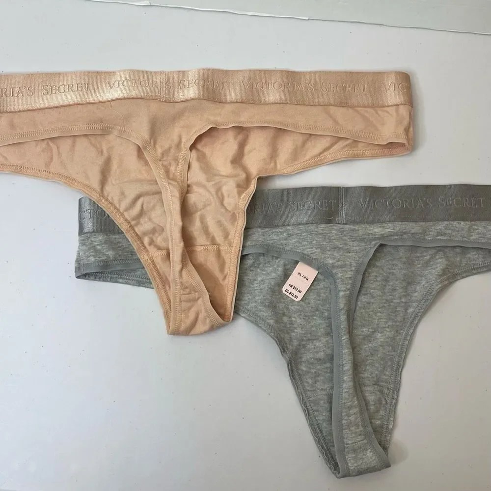 New!Bundle of 2|Victoria Secret|Cotton| Thong|XLarge|One Nude|One Grey